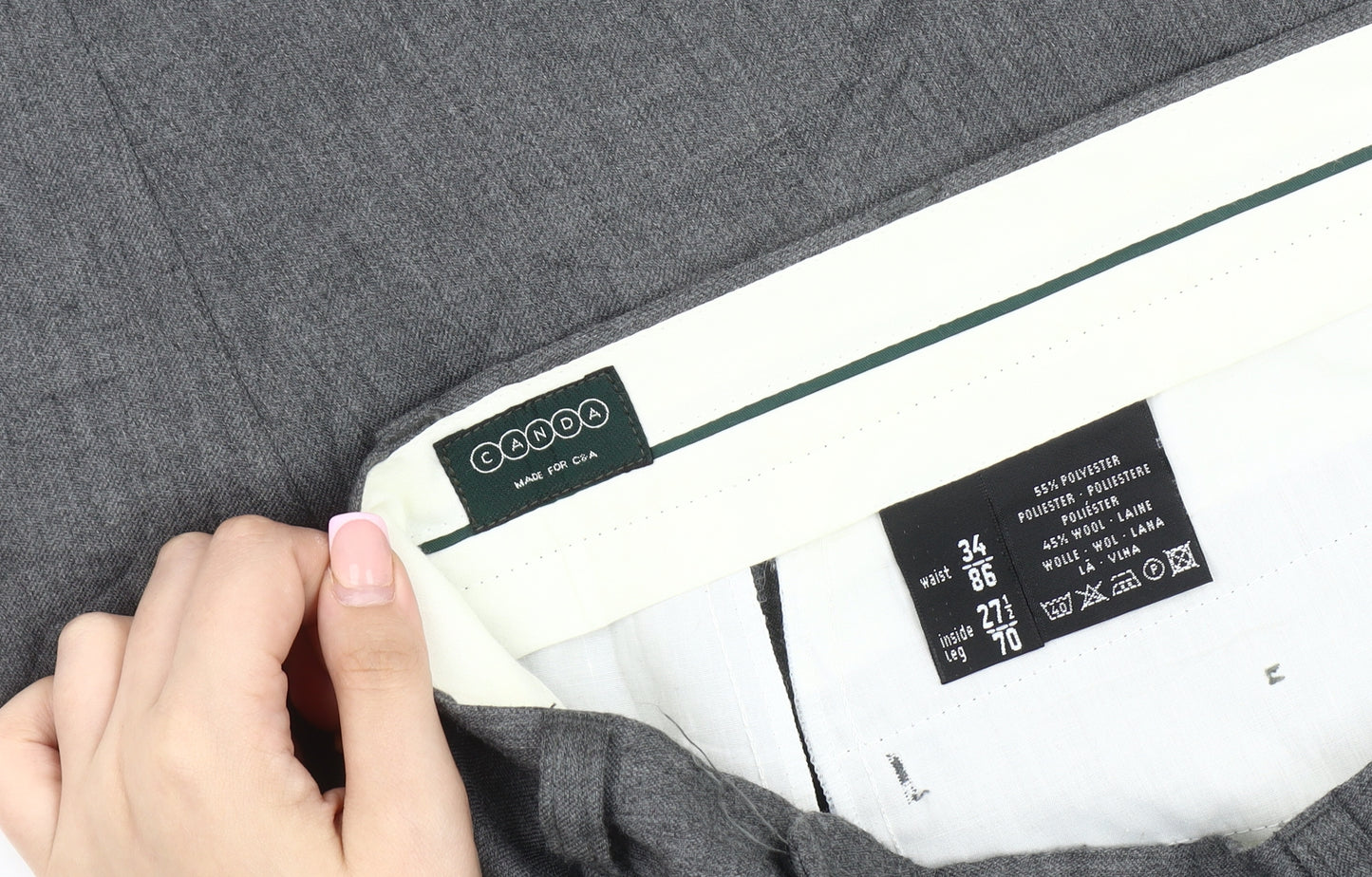 Canda Men's Grey Trousers, Size 34, Classic Fit