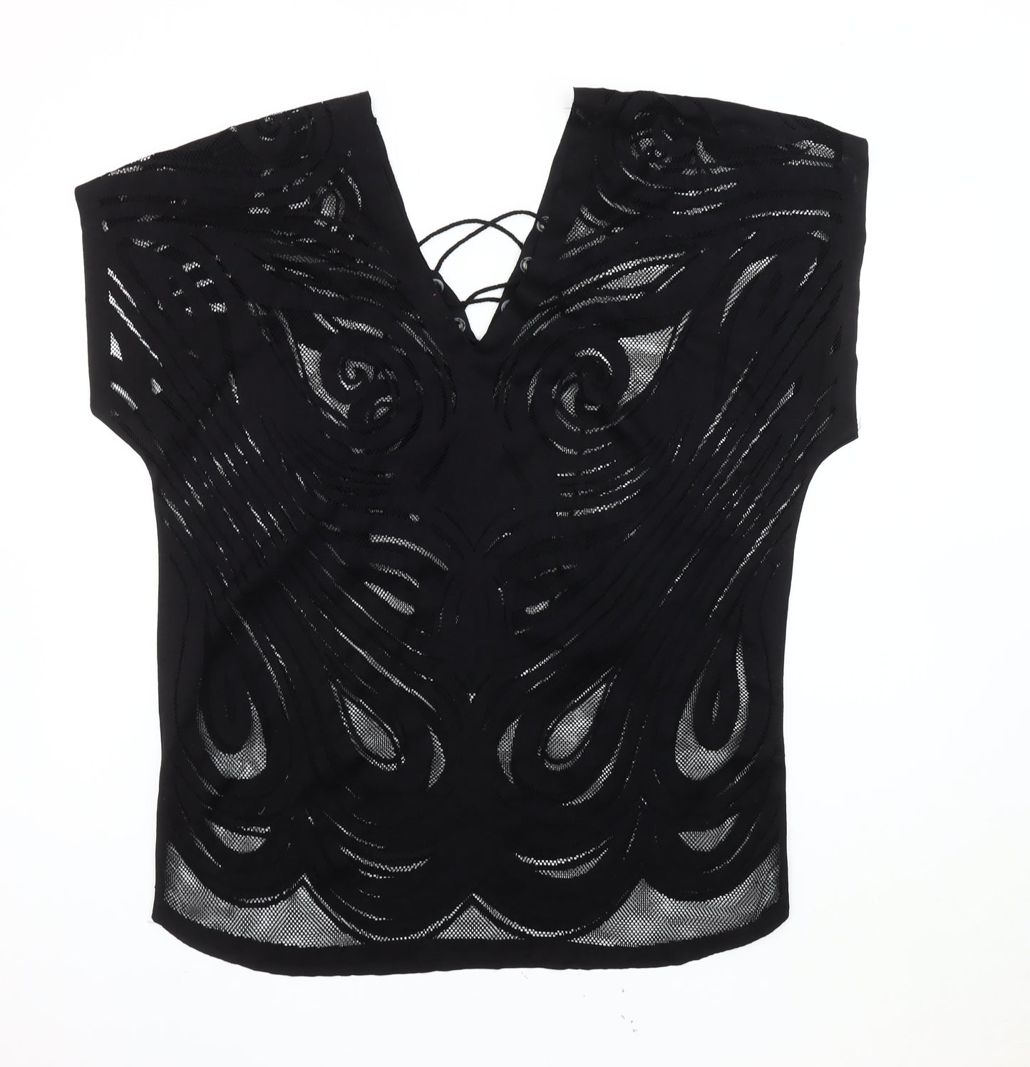 River Island Women's Black V-Neck Mesh Top M