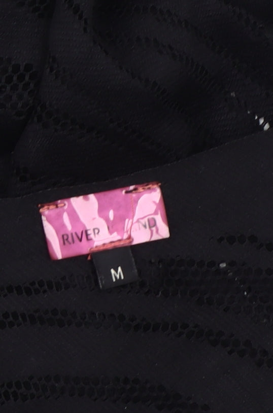 River Island Women's Black V-Neck Mesh Top M