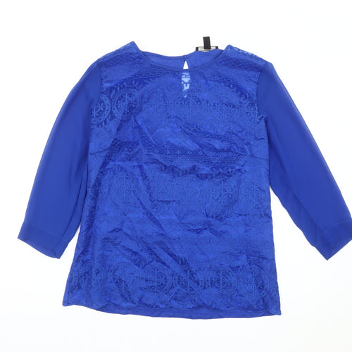 Mango Women Blue 3/4 Sleeve Blouse Size M