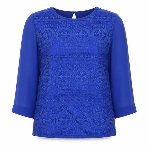 Mango Women Blue 3/4 Sleeve Blouse Size M