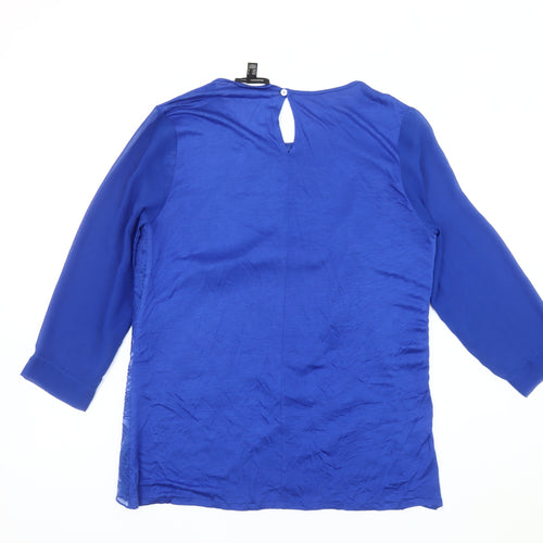 Mango Women Blue 3/4 Sleeve Blouse Size M