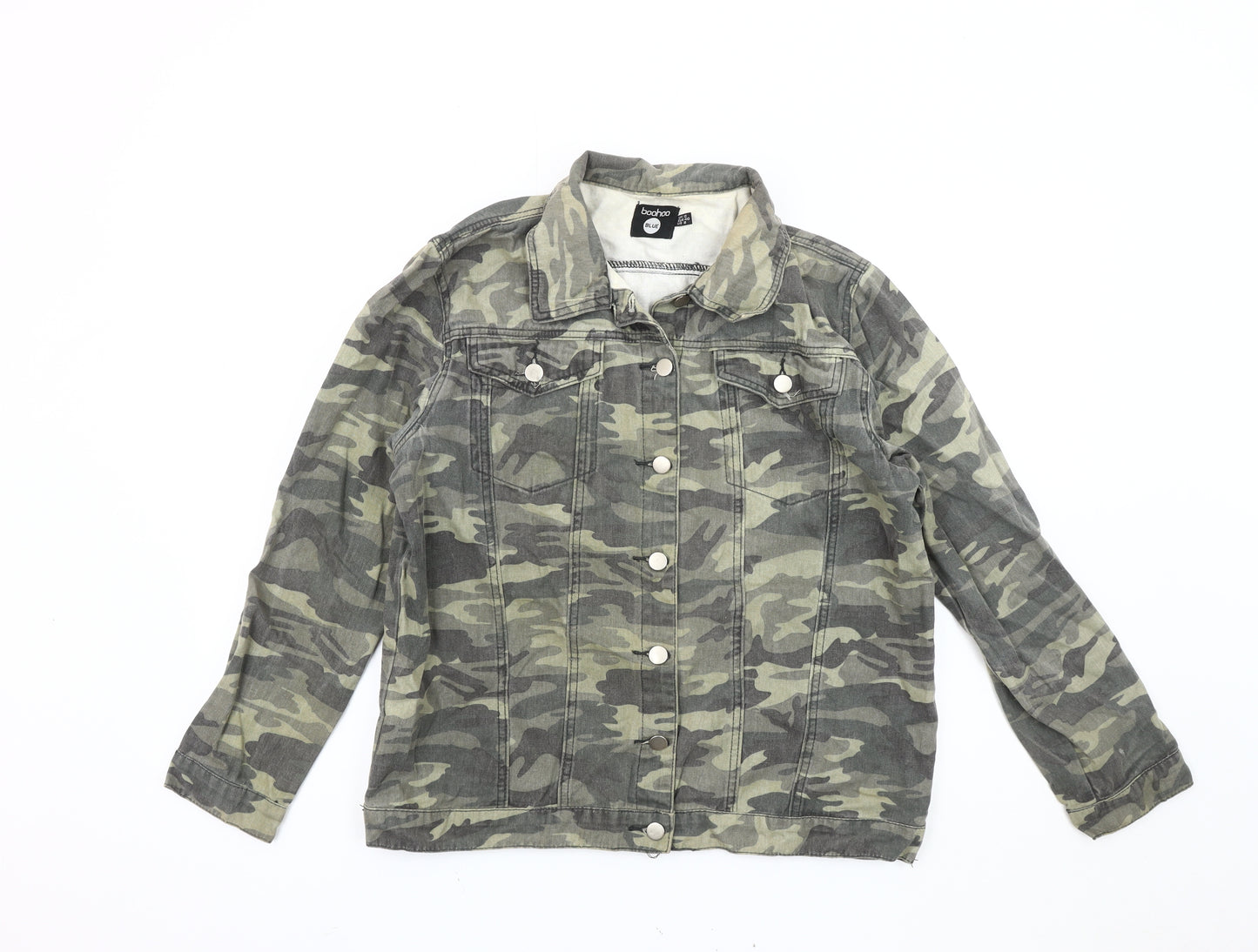 Boohoo Women's Green Camouflage Biker Jacket Size 12