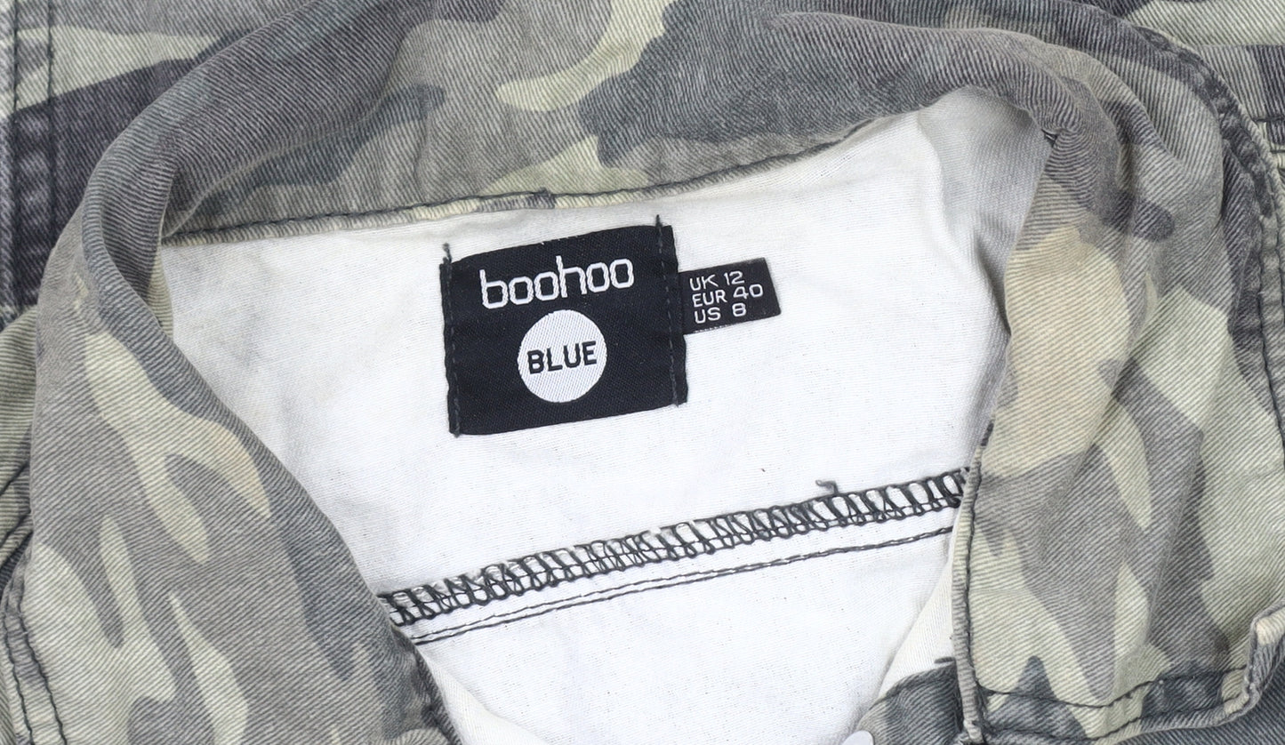 Boohoo Women's Green Camouflage Biker Jacket Size 12