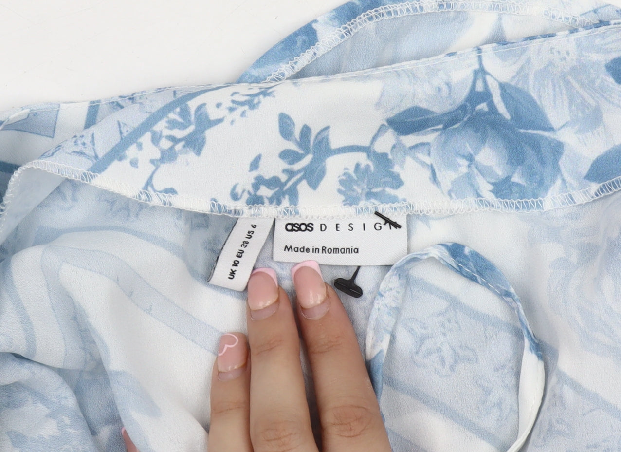 ASOS DESIGN Women's Blue Floral Blouse Size 10