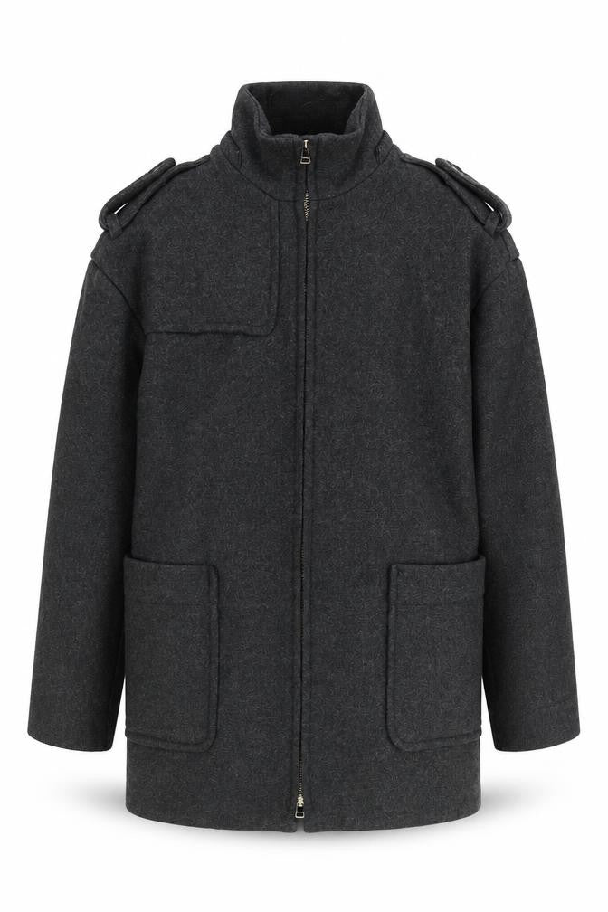 Mango Men's Grey Wool Military Coat S