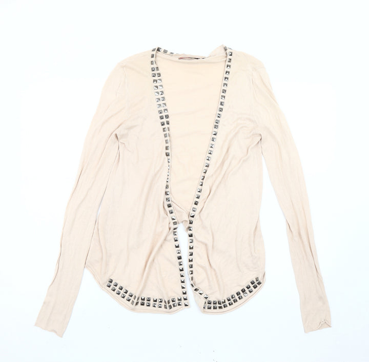 Saint Tropez Beige Studded Women’s Open Front Cardigan Size S