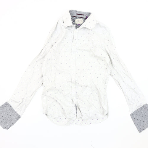 Ted Baker Men's White Geometric Long Sleeve Shirt, Size 15