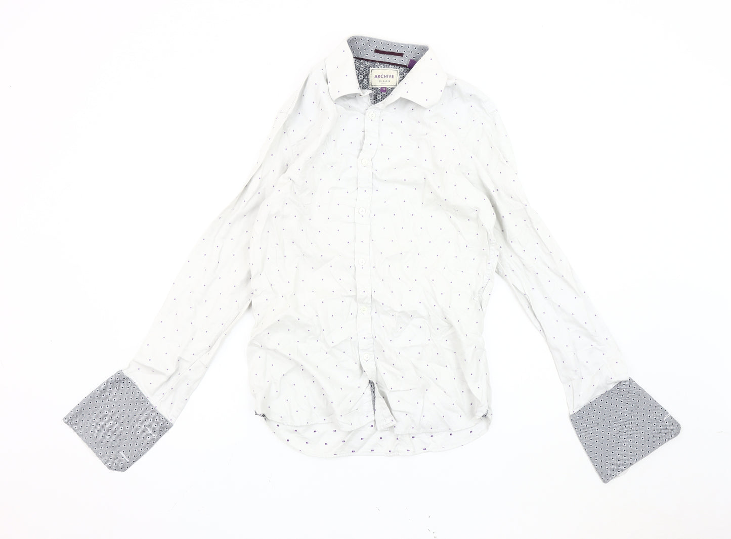 Ted Baker Men's White Geometric Long Sleeve Shirt, Size 15