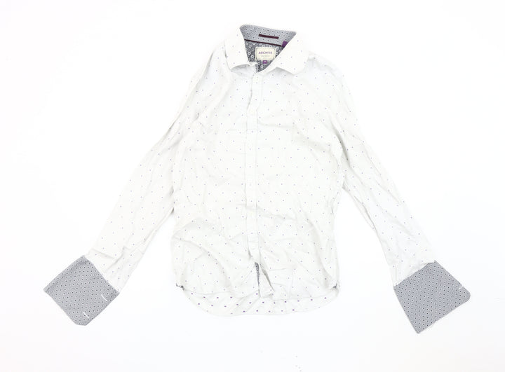 Ted Baker Men's White Geometric Long Sleeve Shirt, Size 15