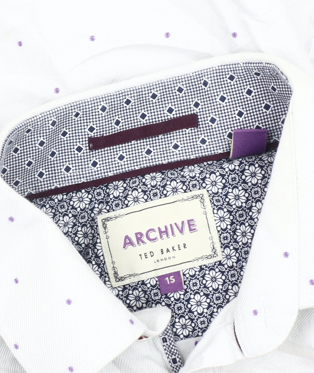 Ted Baker Men's White Geometric Long Sleeve Shirt, Size 15