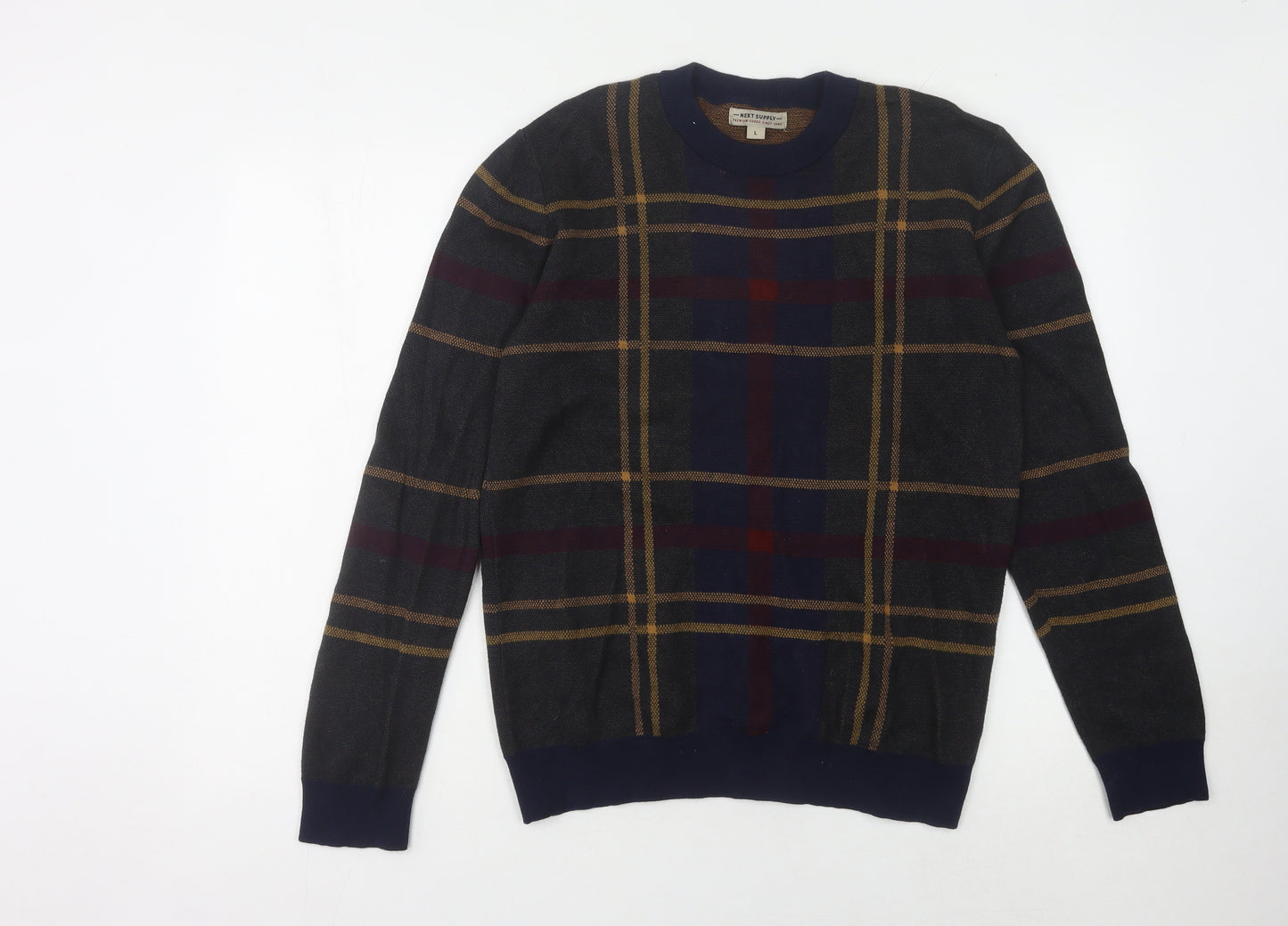 Next Men's Multicoloured Check Knit Pullover, L