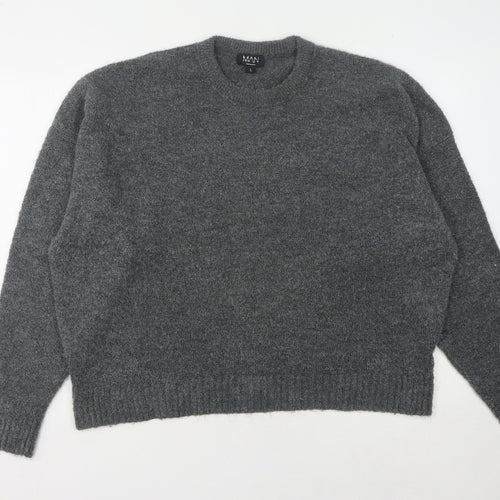 boohooMAN Men's Grey Knit Pullover Jumper L