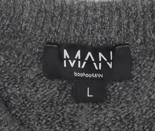 boohooMAN Men's Grey Knit Pullover Jumper L