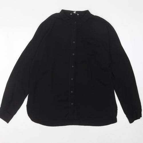 Warehouse Women's Black Blouse, Size 12, Long Sleeve Button-Up