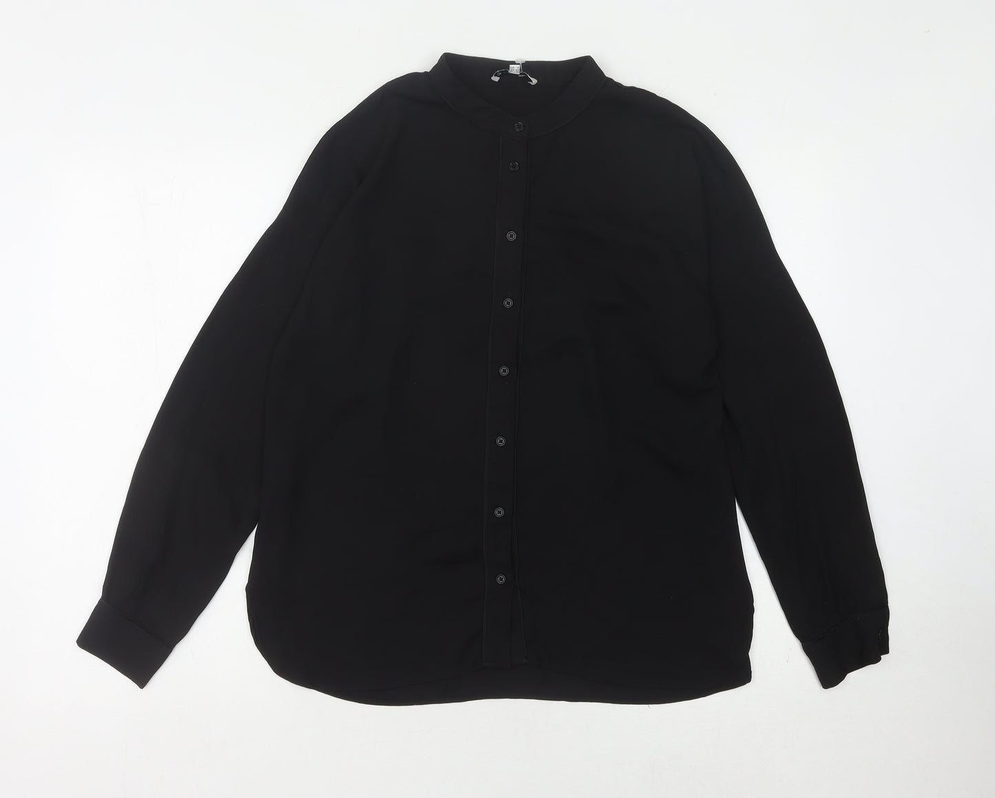 Warehouse Women's Black Blouse, Size 12, Long Sleeve Button-Up