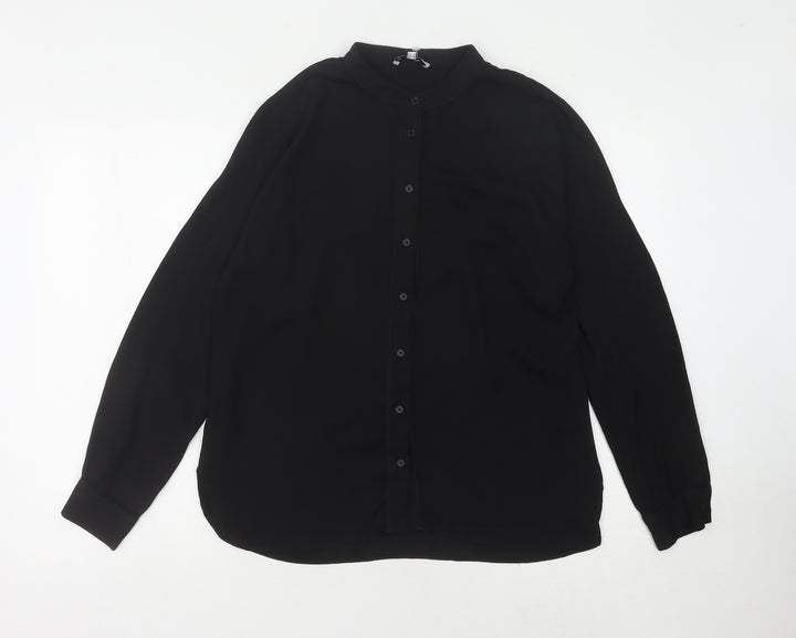 Warehouse Women's Black Blouse, Size 12, Long Sleeve Button-Up