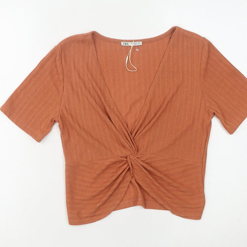 Zara Women's Orange Cropped Blouse, Size 12, Slim Fit
