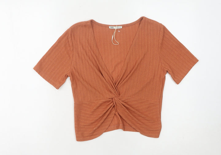 Zara Women's Orange Cropped Blouse, Size 12, Slim Fit