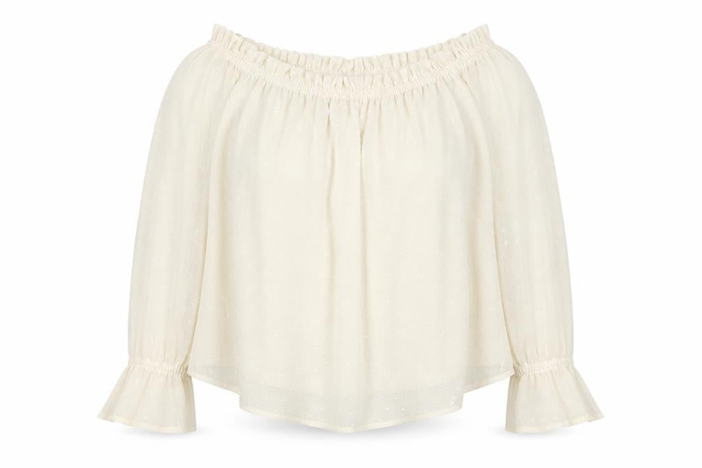 Front view of H&M Women's Ivory Off-Shoulder Blouse, size 8