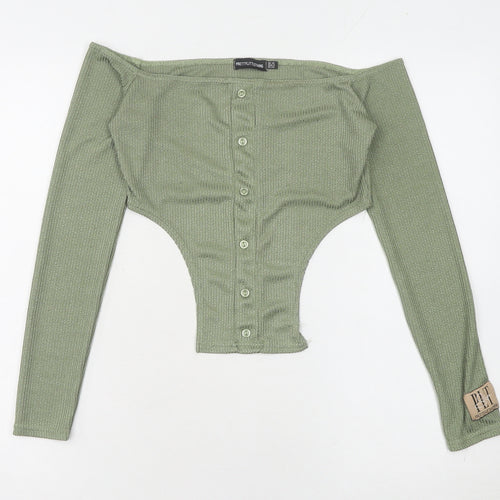 PrettyLittleThing Women's Green Off Shoulder Blouse Size 10