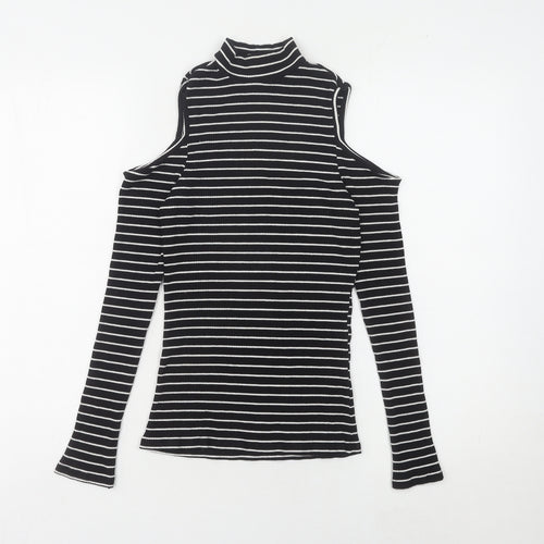ASOS Women's Black Striped Cold Shoulder Jumper