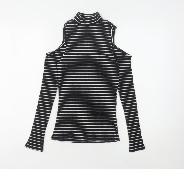 ASOS Women's Black Striped Cold Shoulder Jumper