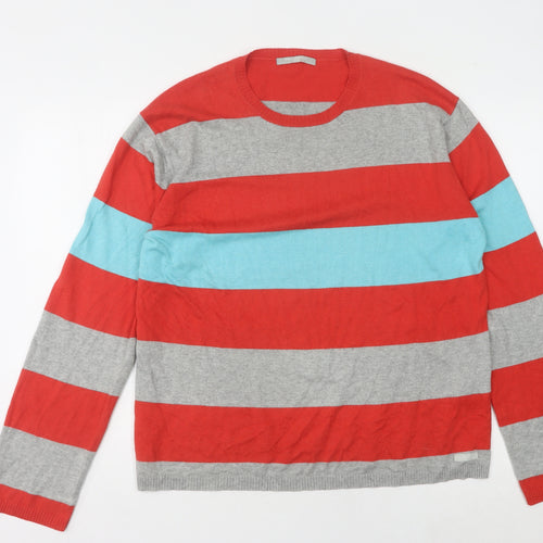 Fullcircle Men's Striped Pullover Jumper Red Grey Blue L