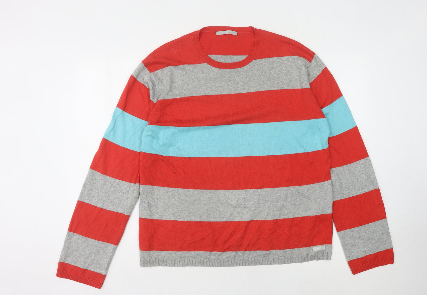 Fullcircle Men's Striped Pullover Jumper Red Grey Blue L