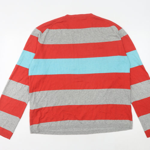 Fullcircle Men's Striped Pullover Jumper Red Grey Blue L