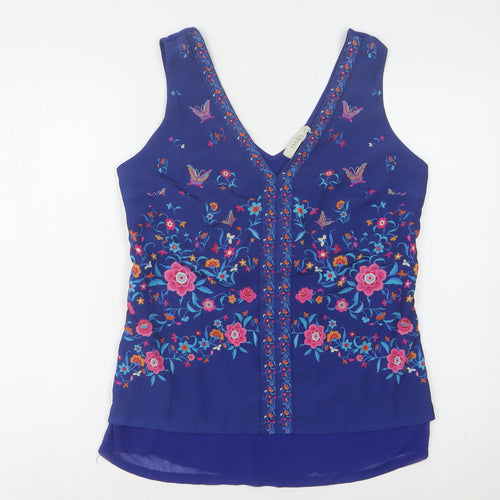 Oasis Women's Blue Embroidered Floral Tank, Size 10