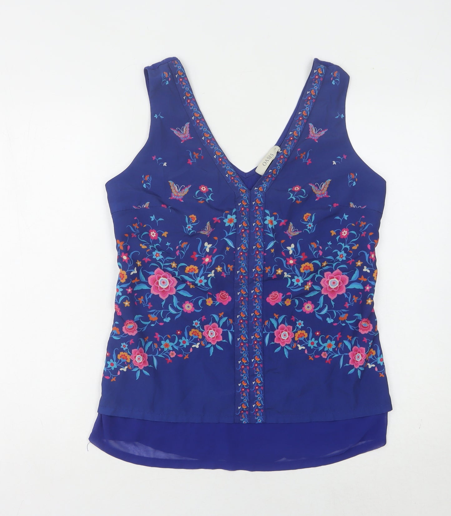 Oasis Women's Blue Embroidered Floral Tank, Size 10