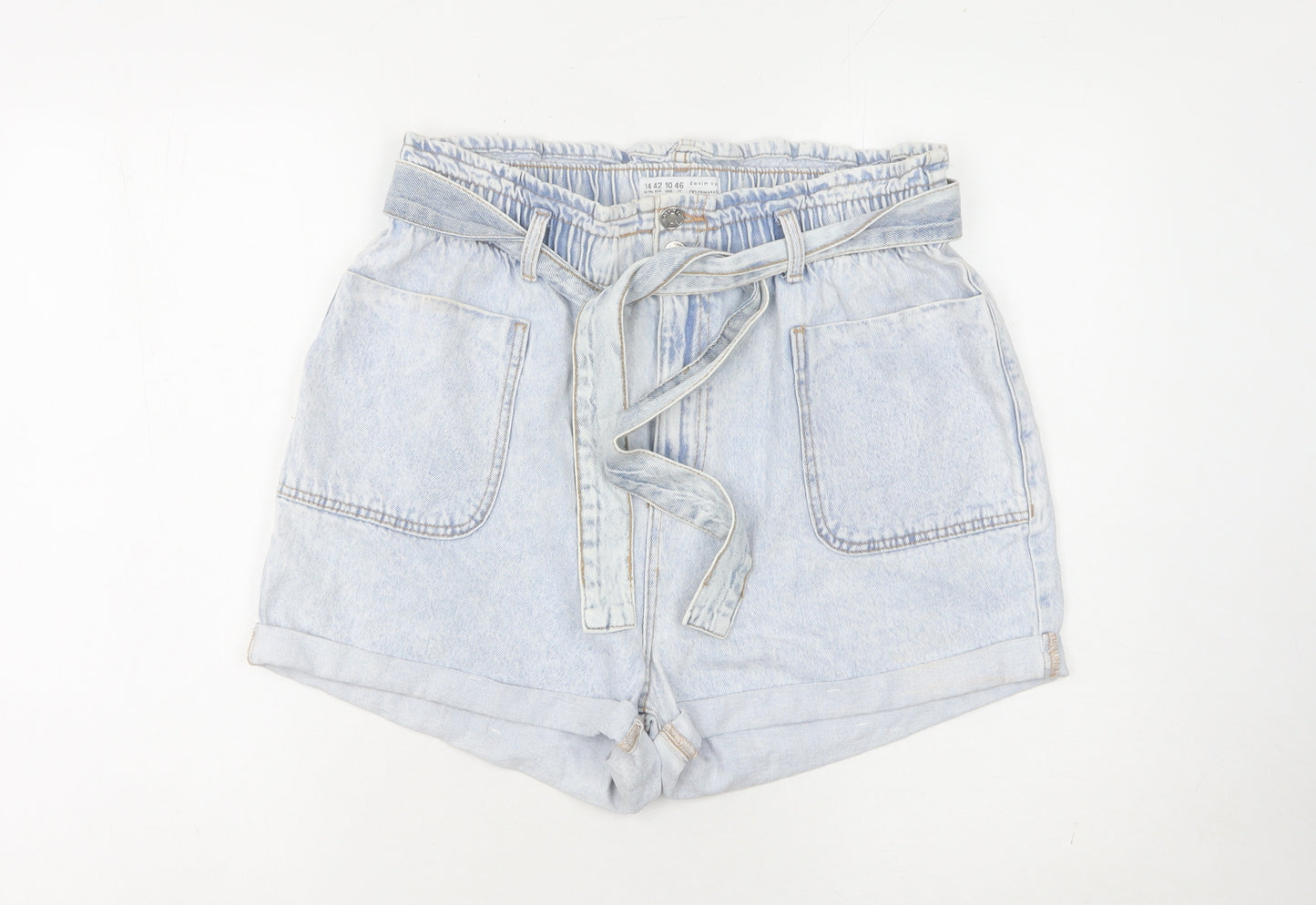 Primark Women's Blue Paperbag Denim Shorts, Size 14