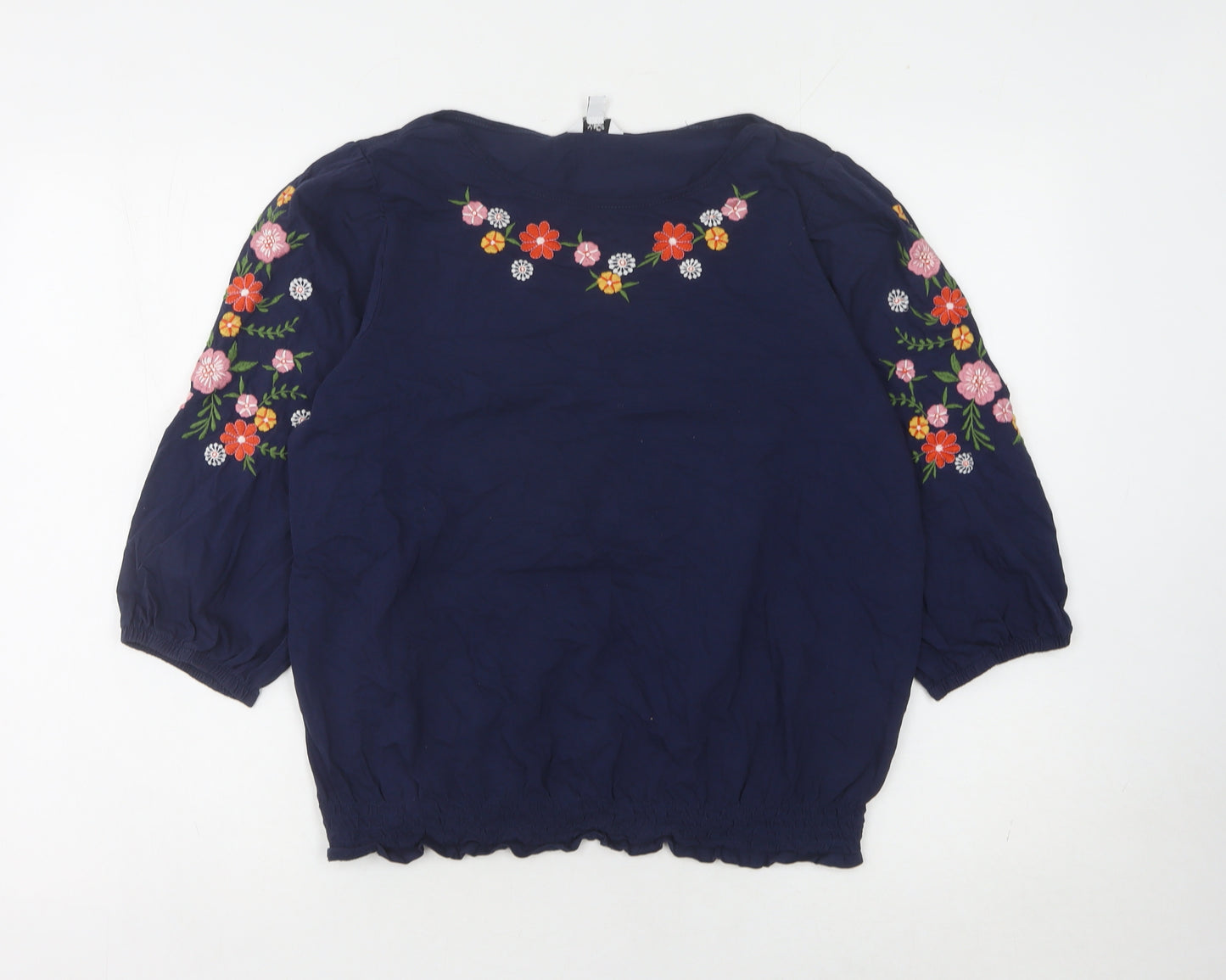 M&Co Womens Blue Embroidered Blouse Size 14