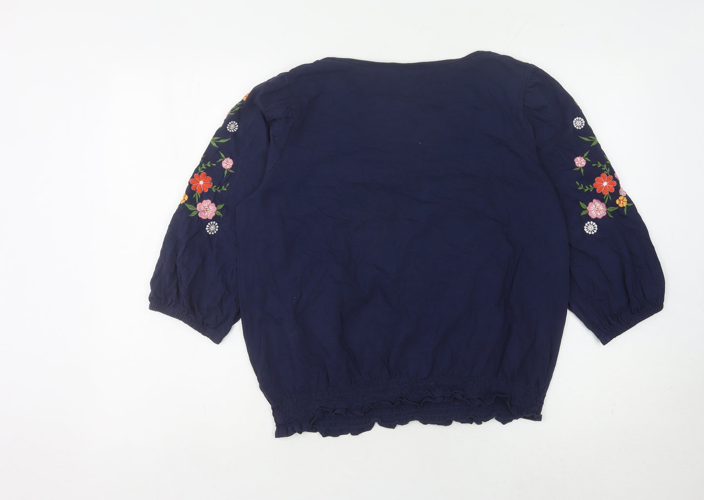 M&Co Womens Blue Embroidered Blouse Size 14