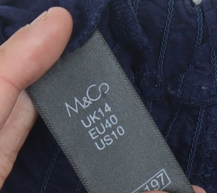 M&Co Womens Blue Embroidered Blouse Size 14