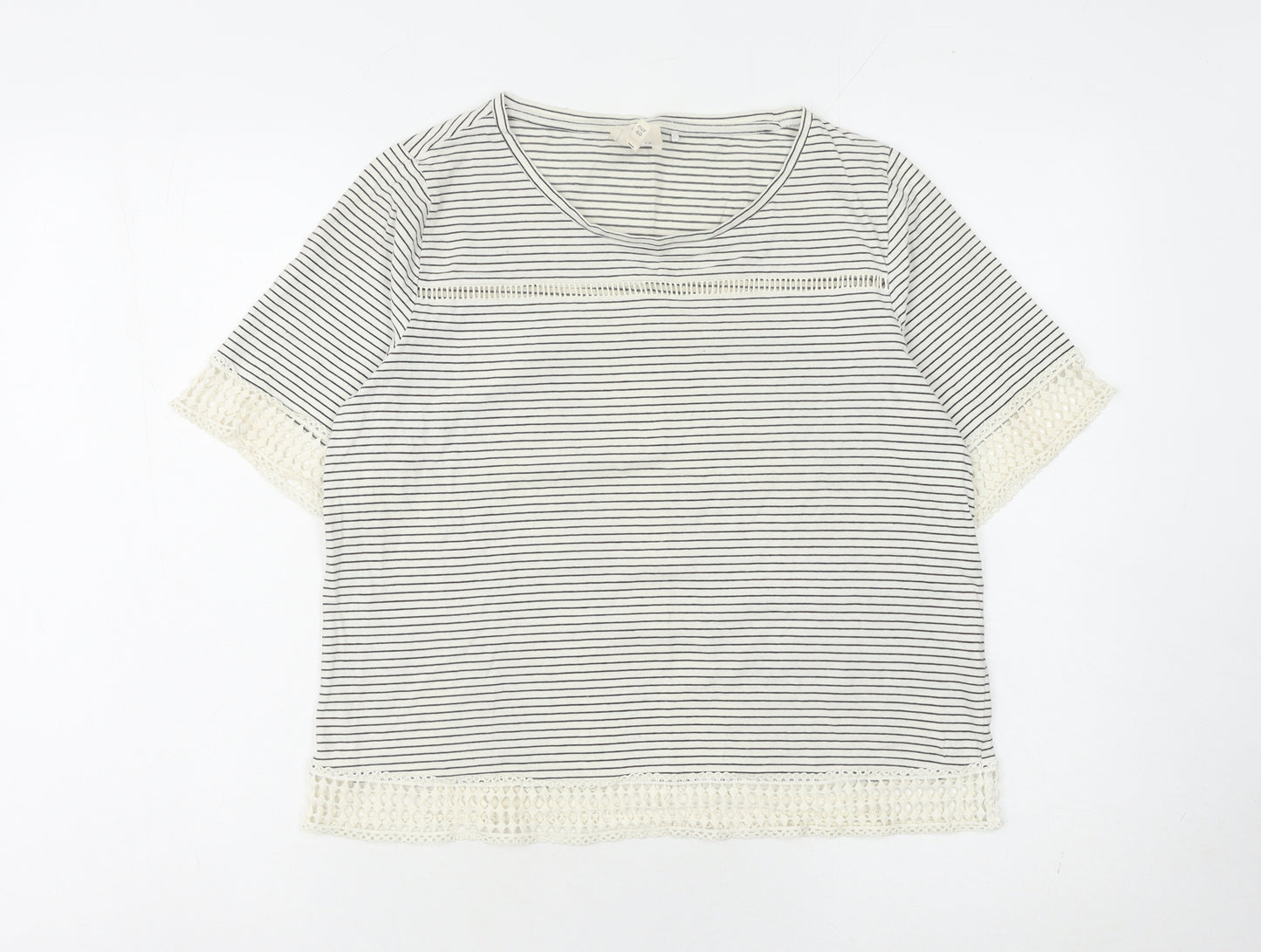 Next Women's Striped Cotton T-Shirt, Size 12, White