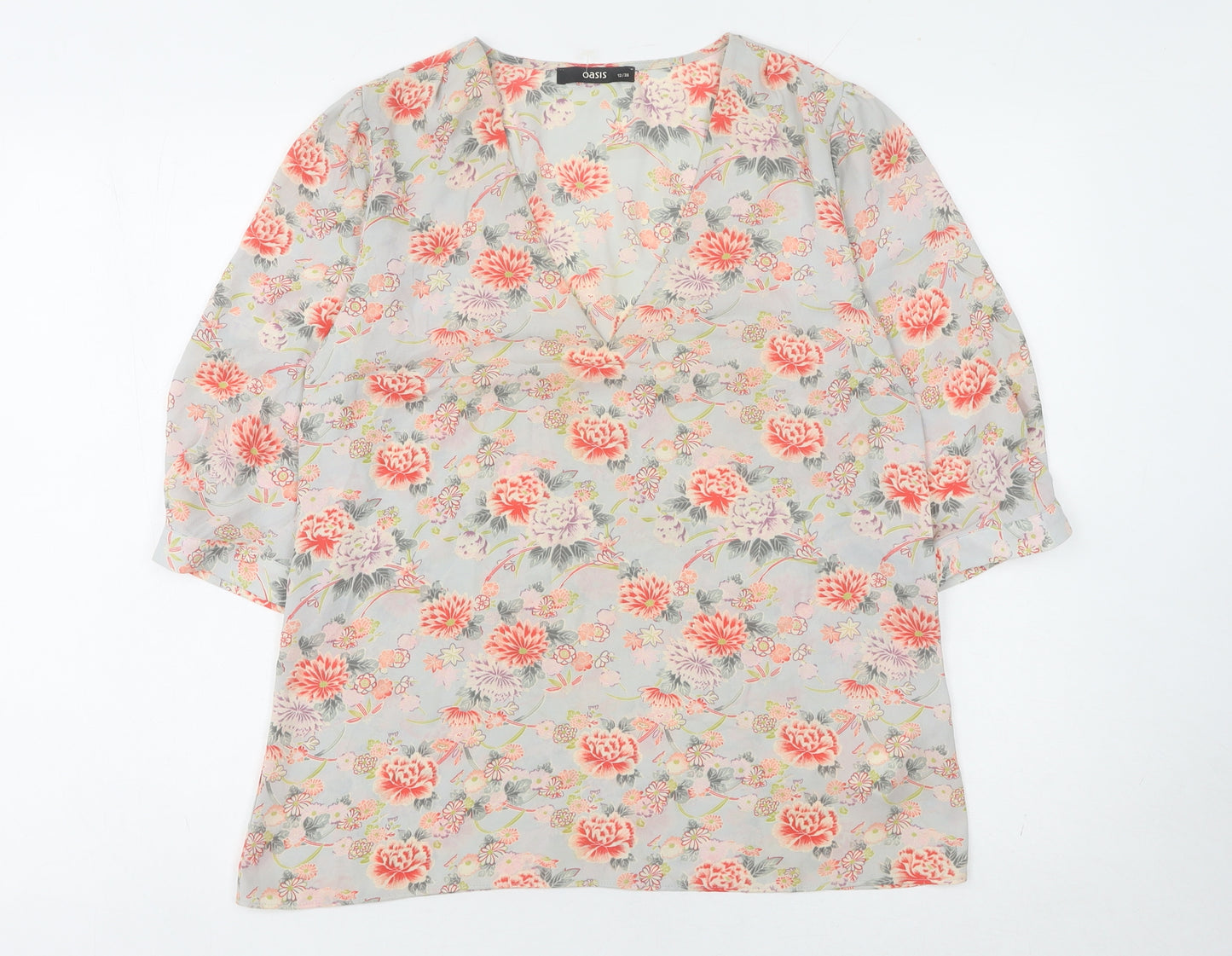 Oasis Women's Floral Chiffon Blouse, Multicoloured, Size 12