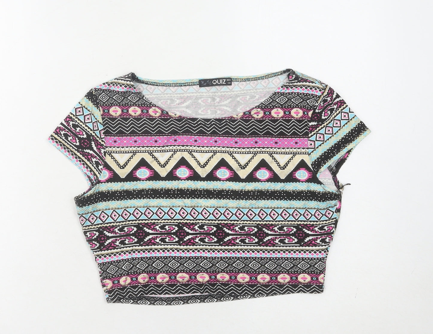 Quiz Women's Multicoloured Cropped Geometric T-Shirt