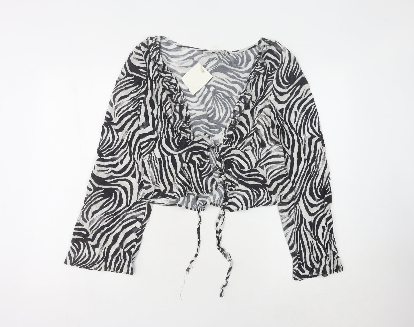 Pull&Bear Women's Black Zebra Print Blouse, UK Size 10
