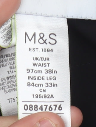 Marks and Spencer Men's Black Wool Trousers, Size 38