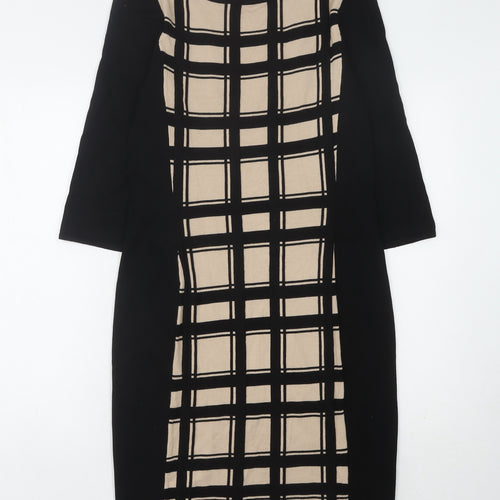 Phase Eight Women's Black Beige Check Shift Dress Size 12