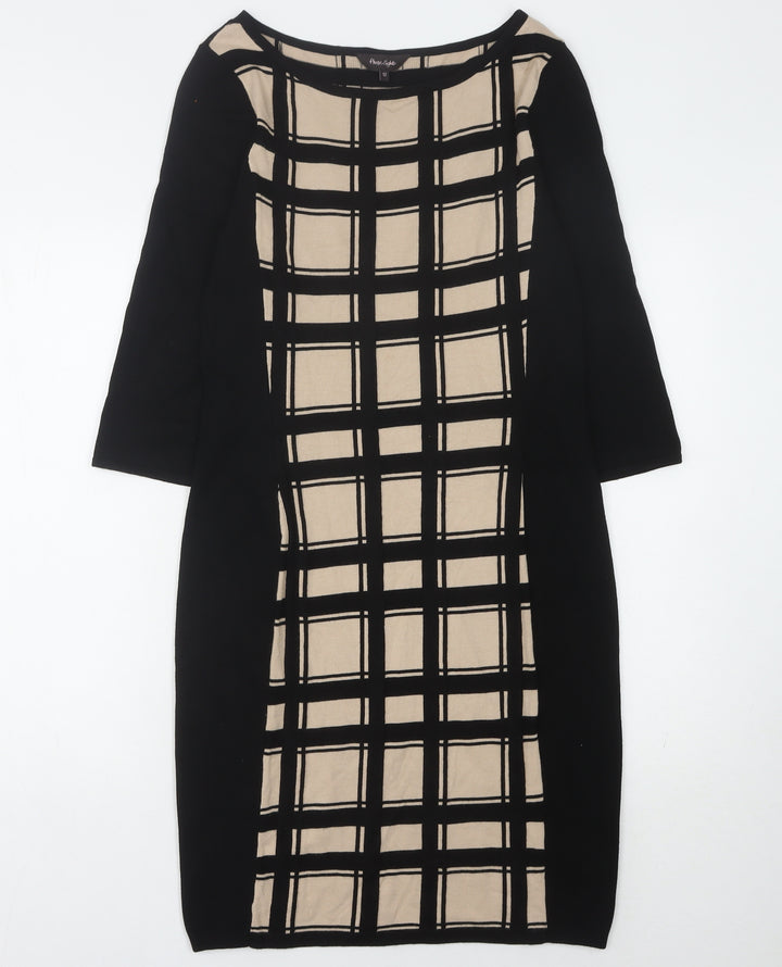 Phase Eight Women's Black Beige Check Shift Dress Size 12