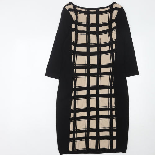 Phase Eight Women's Black Beige Check Shift Dress Size 12