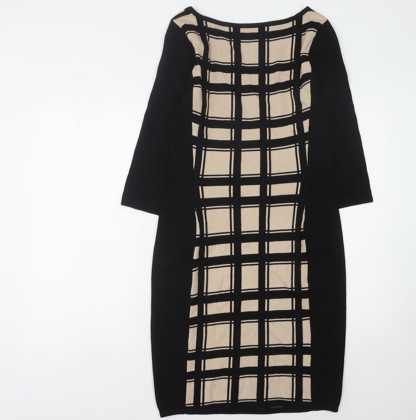 Phase Eight Women's Black Beige Check Shift Dress Size 12