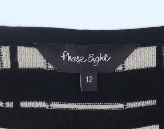 Phase Eight Women's Black Beige Check Shift Dress Size 12