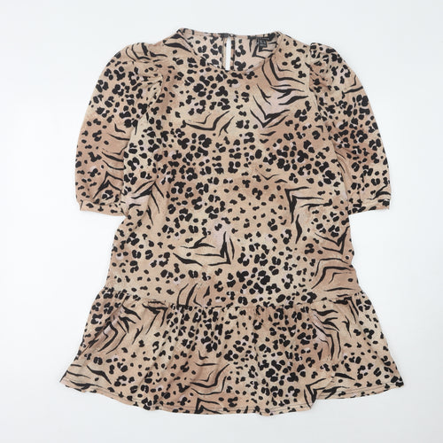 New Look Ladies Beige Animal Print Dress Size 14