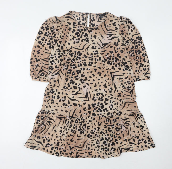 New Look Ladies Beige Animal Print Dress Size 14