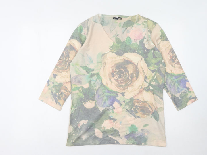 Casamia Women's Multicoloured Floral V-Neck Jumper M