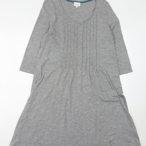 East Women's Grey V-Neck Dress Size 14, 3/4 Sleeve Knit